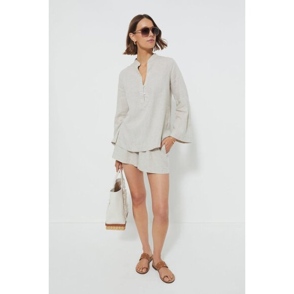 Tuckernuck Natural Linen Tatum Popover Blouse Relaxed Fit Women's S -Tan NWT - Picture 2 of 8